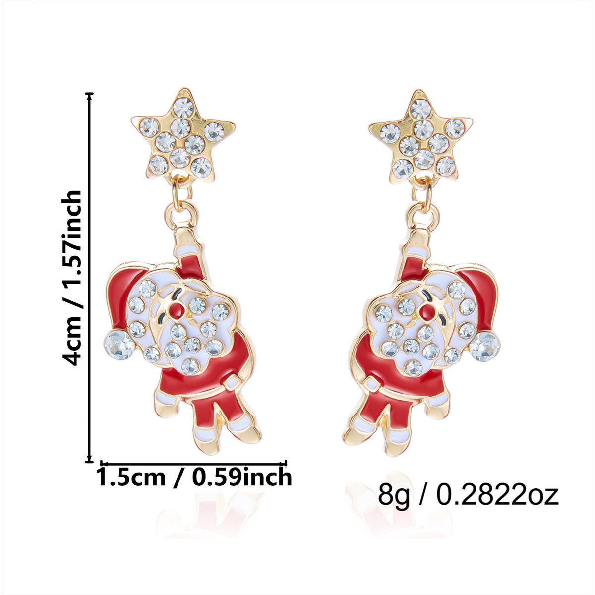 Christmas Rhinestone Candy Cane Santa Dangle Earrings - NO-1 - 1