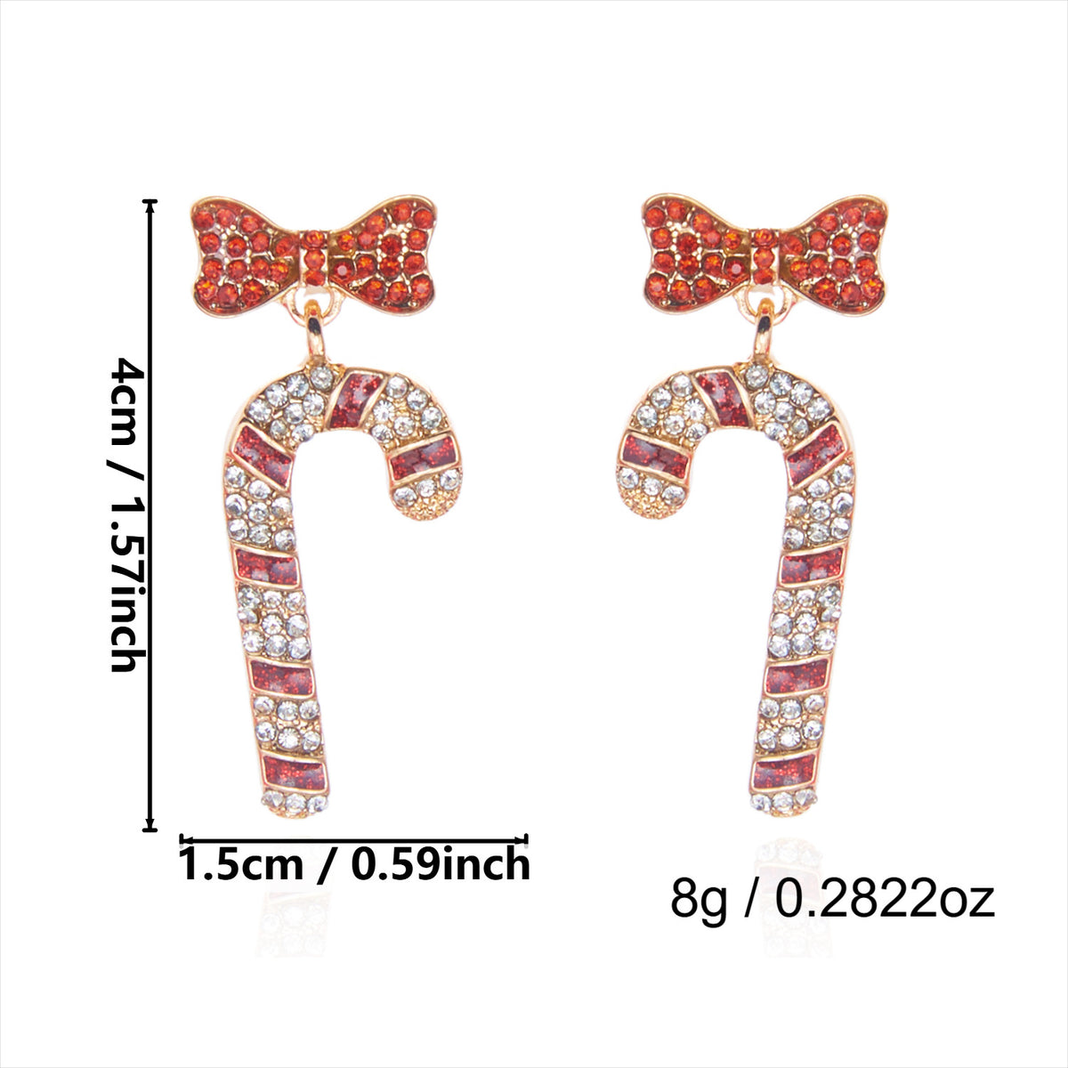 Christmas Rhinestone Candy Cane Santa Dangle Earrings - NO-2