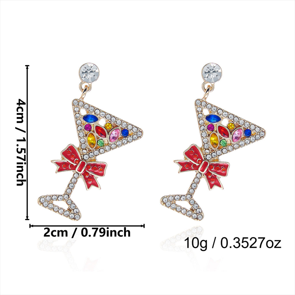 Christmas Rhinestone Candy Cane Santa Dangle Earrings - NO-3