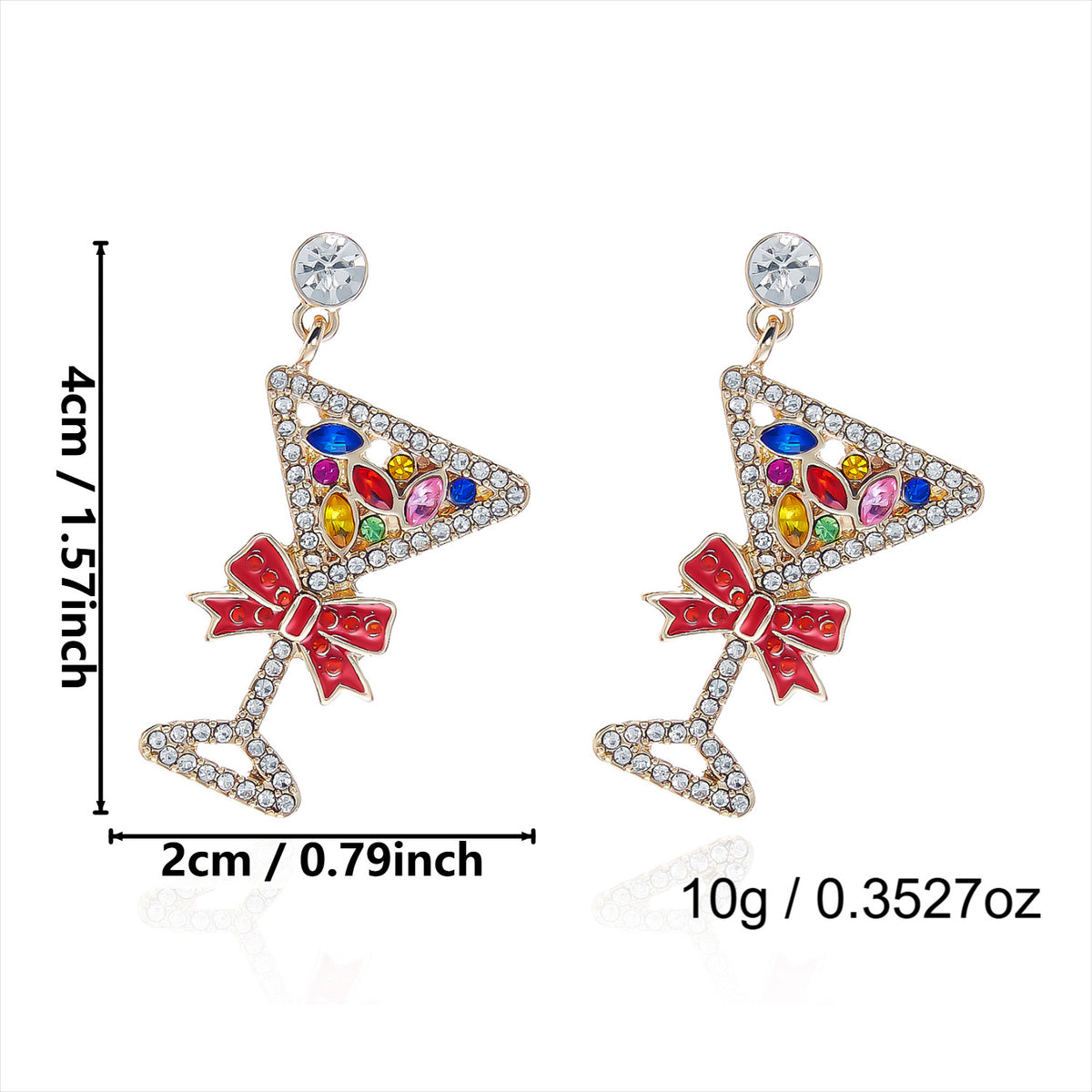 Christmas Rhinestone Candy Cane Santa Dangle Earrings - NO-3