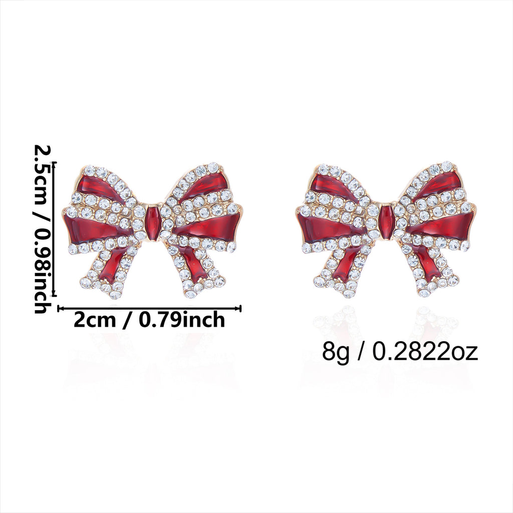 Christmas Rhinestone Candy Cane Santa Dangle Earrings - NO-4