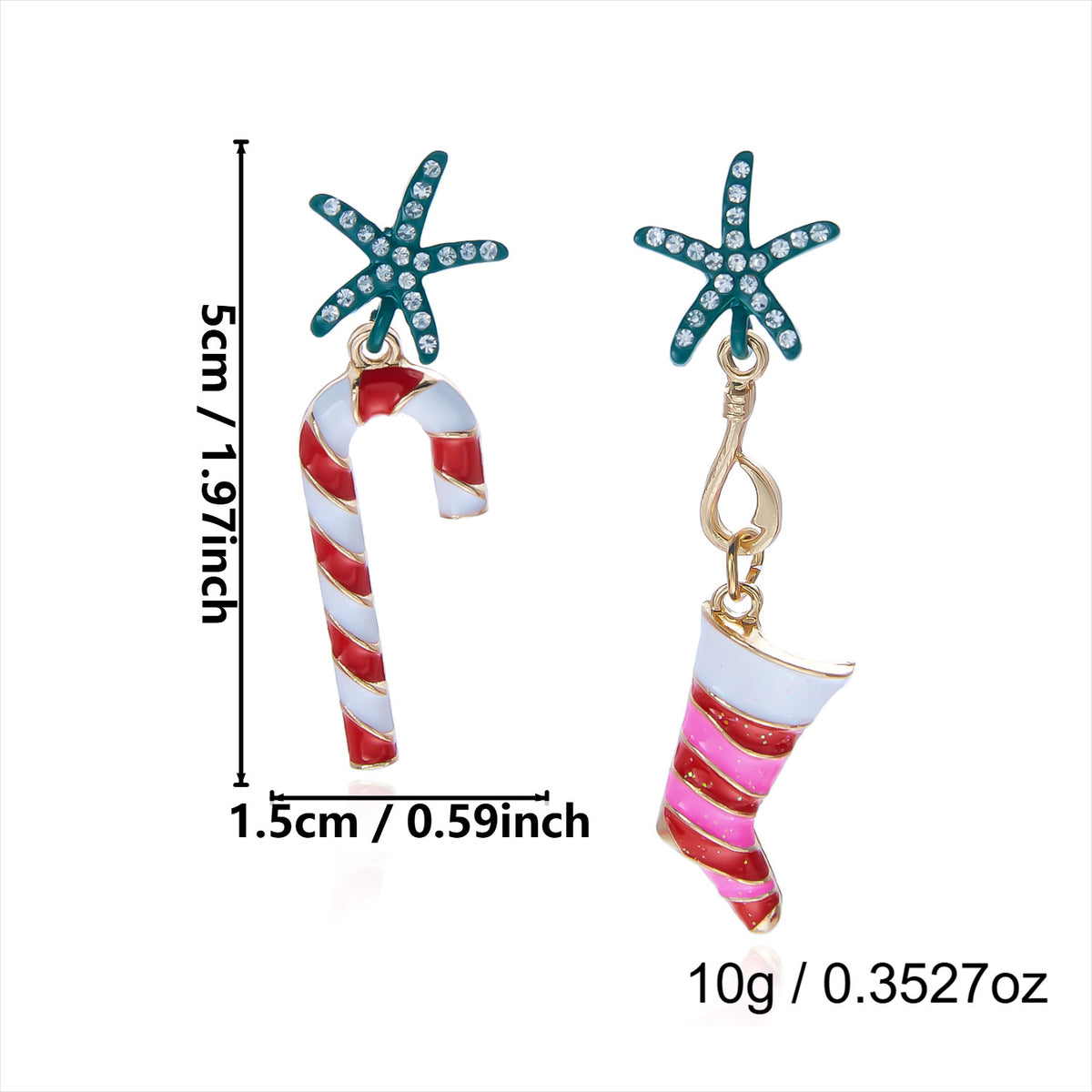 Christmas Rhinestone Candy Cane Santa Dangle Earrings - NO-5