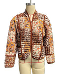 Floral Patchwork Quilted Open Front Coat - Caramel