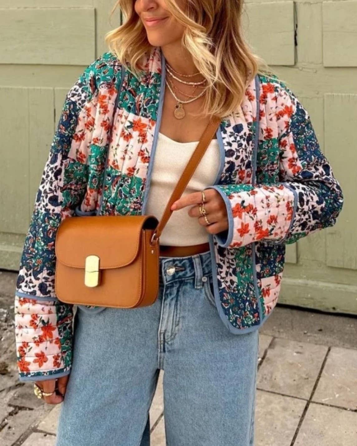 Floral Patchwork Quilted Open Front Coat