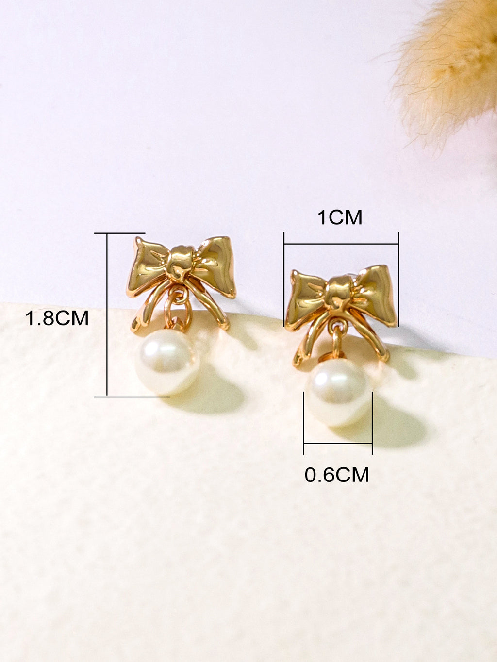 Ribbon Bow Pearl Drop Earrings - Gold