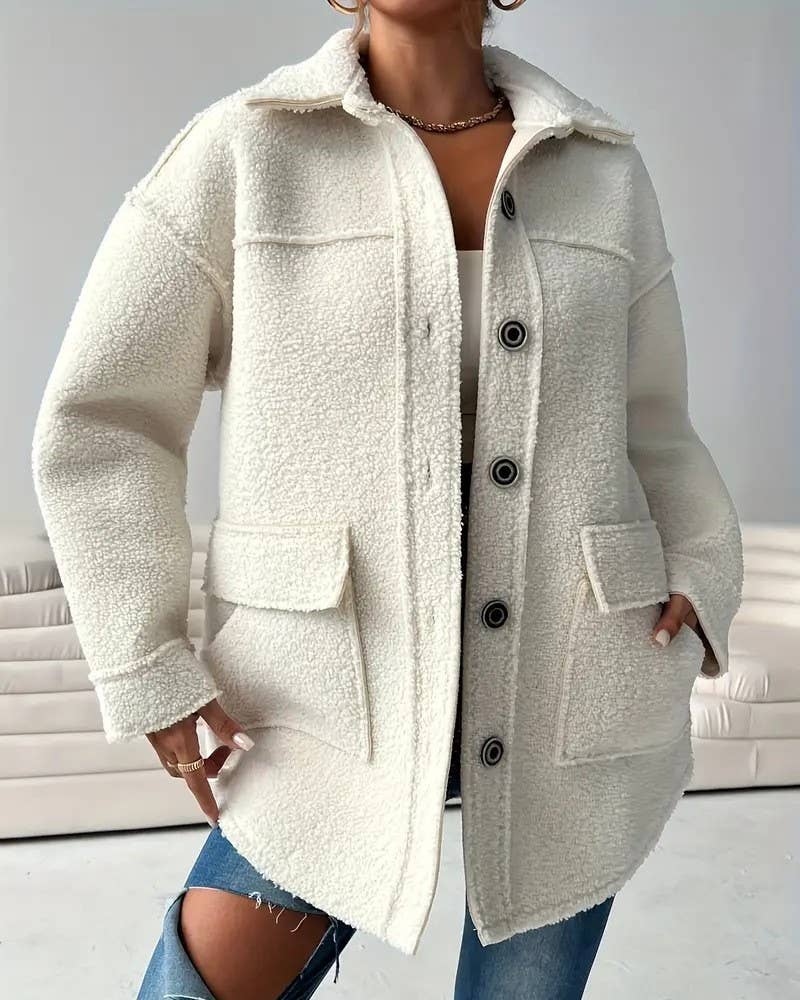 Sherpa Fleece Button Front Shirt Jacket