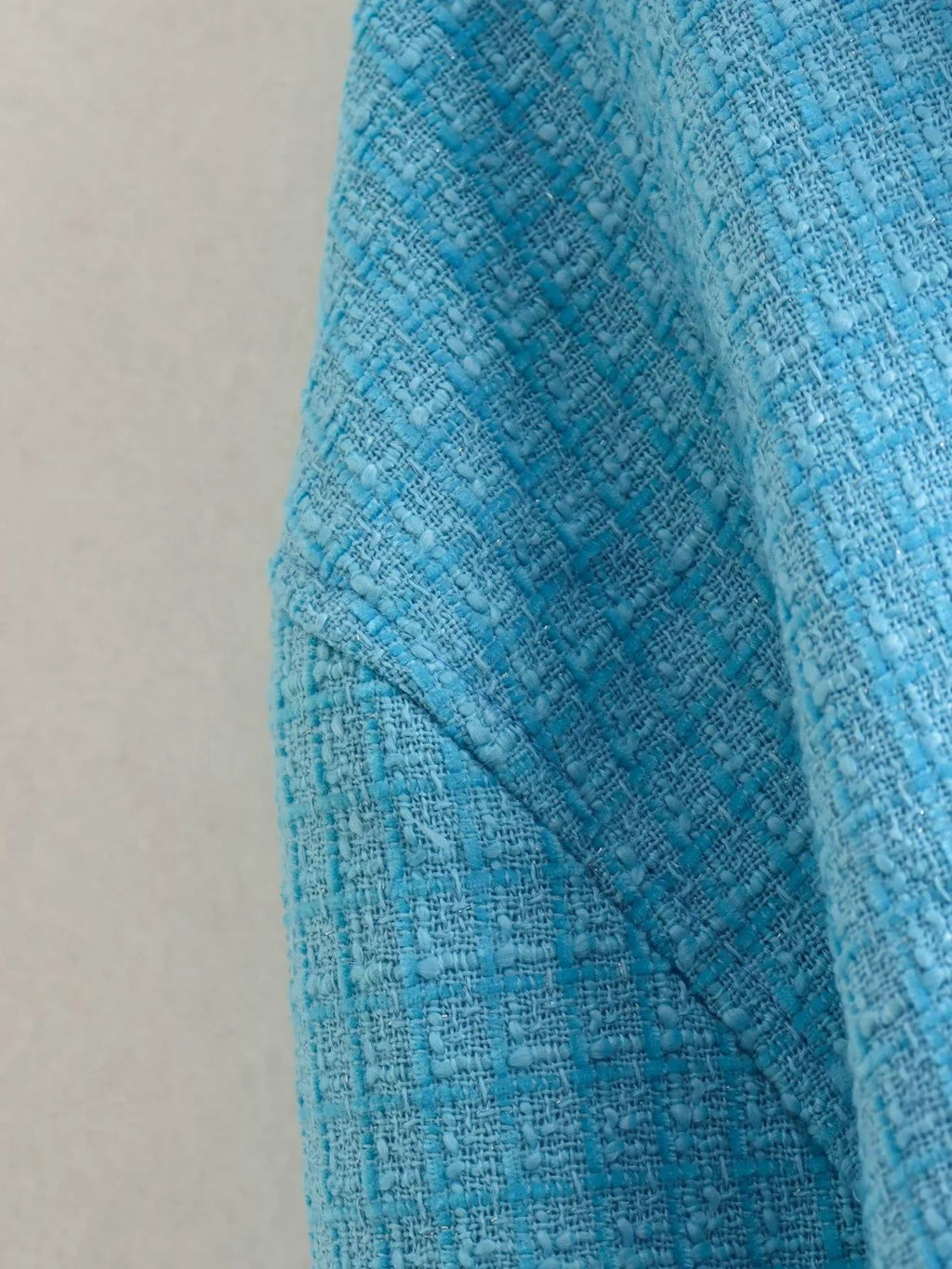 Cropped Tweed Zip Up Collared Jacket - Blue - 5