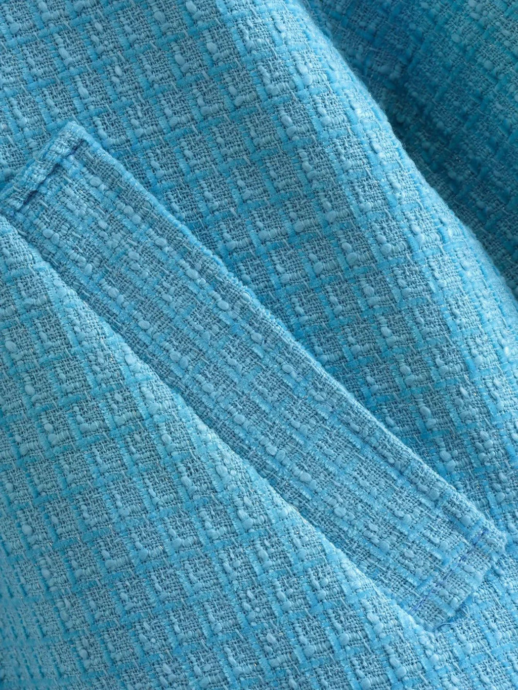 Cropped Tweed Zip Up Collared Jacket - Blue - 8