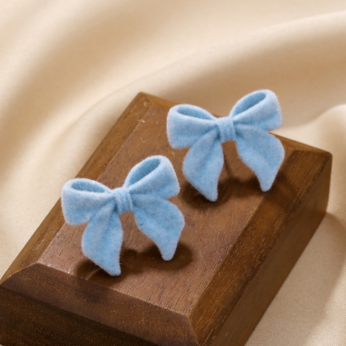 Velvet Flocked Bow Stud Earrings - Blue