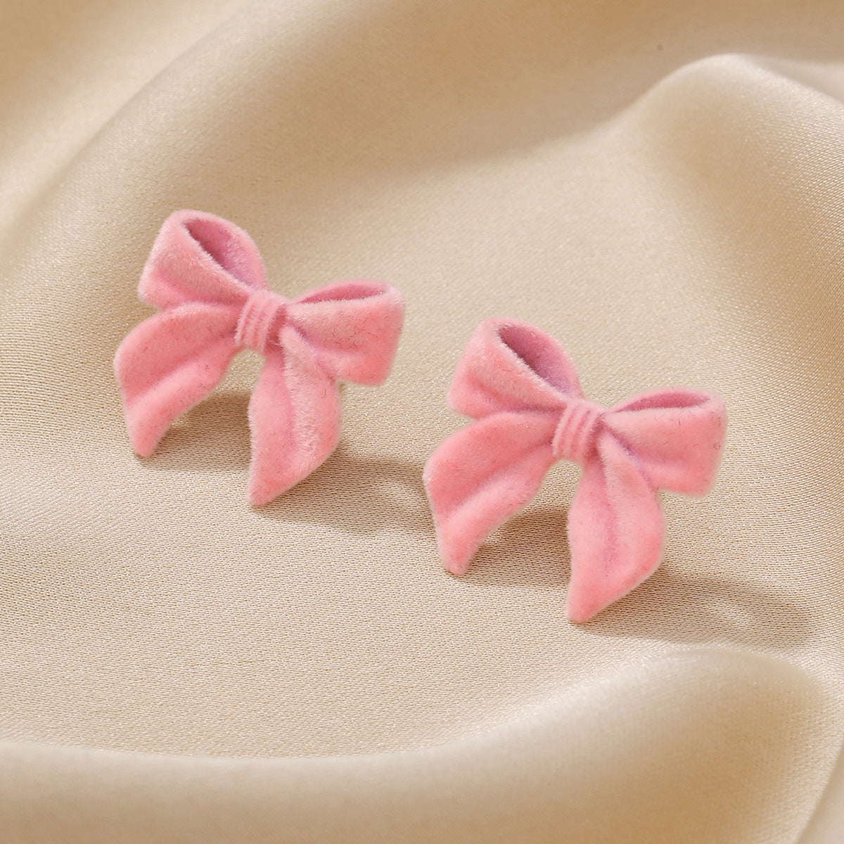 Velvet Flocked Bow Stud Earrings - Pink