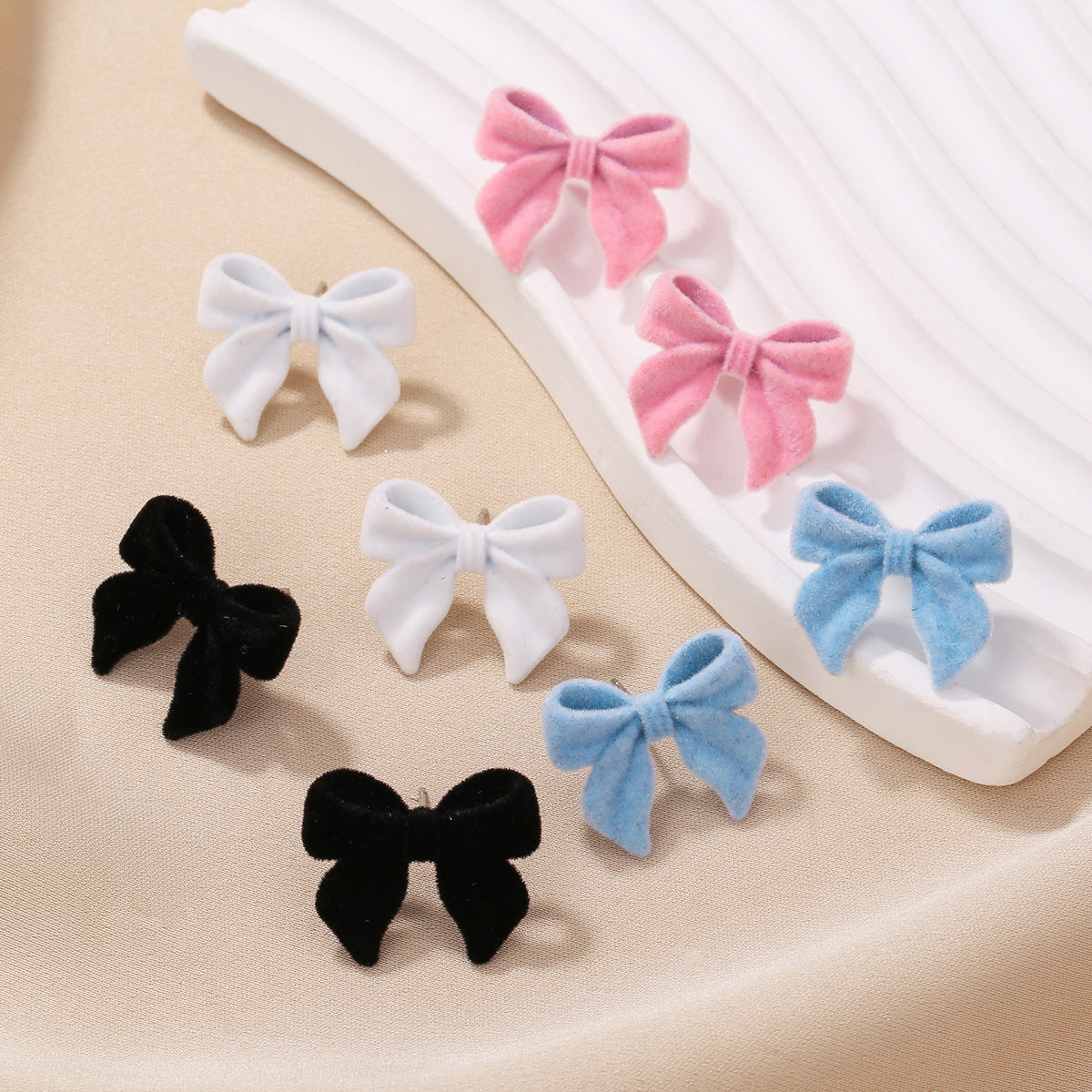 Velvet Flocked Bow Stud Earrings - view 1