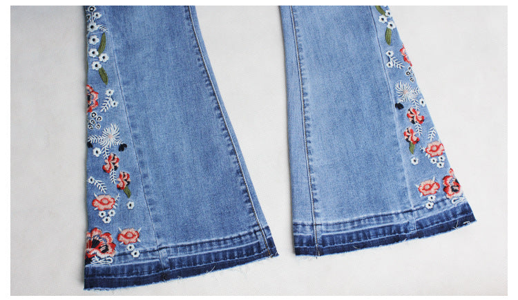 Poppy Embroidered Frayed Hem Flare Jeans - blue - 5