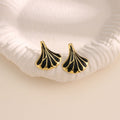 Ginkgo Leaf Enamel Stud Earrings - BLACK