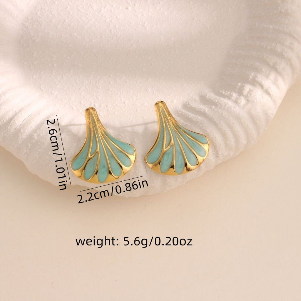Ginkgo Leaf Enamel Stud Earrings - view 1