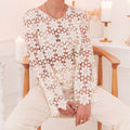 Daisy Crochet Sheer Long Sleeve Blouse - OffWhite
