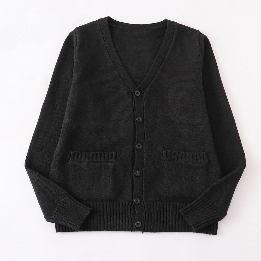 Classic V Neck Button Knit Cardigan - Black