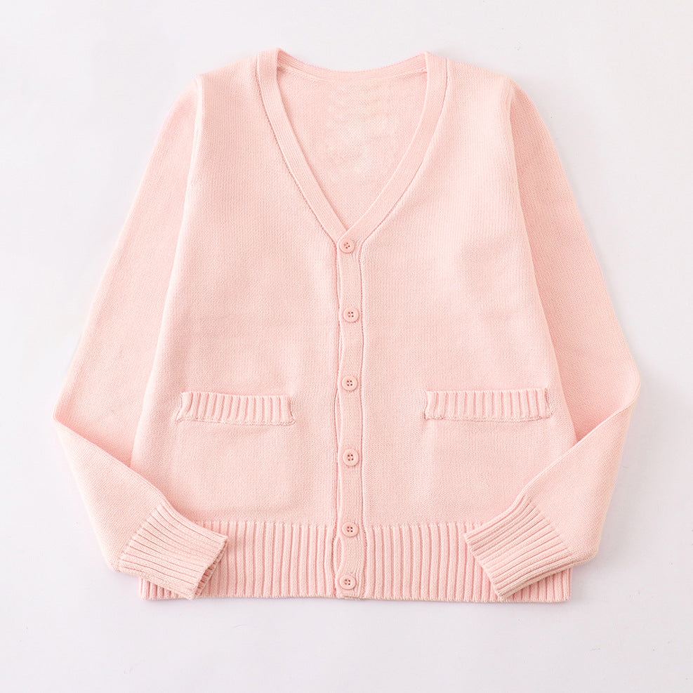 Classic V Neck Button Knit Cardigan - Blush