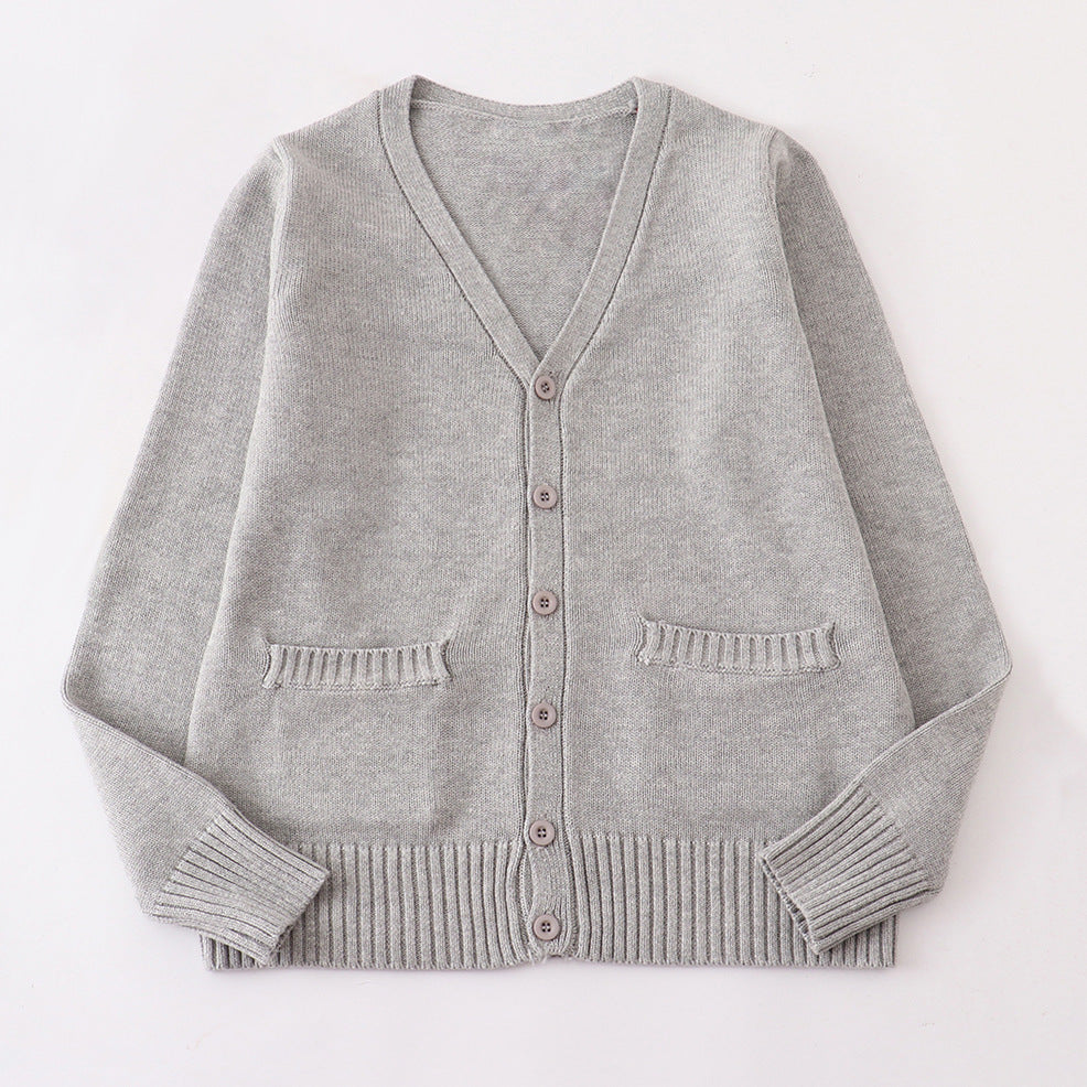 Classic V Neck Button Knit Cardigan - ash
