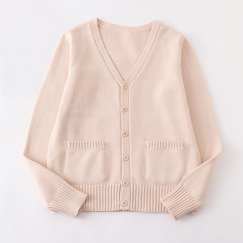 Classic V Neck Button Knit Cardigan - beige