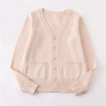 Classic V Neck Button Knit Cardigan - beige