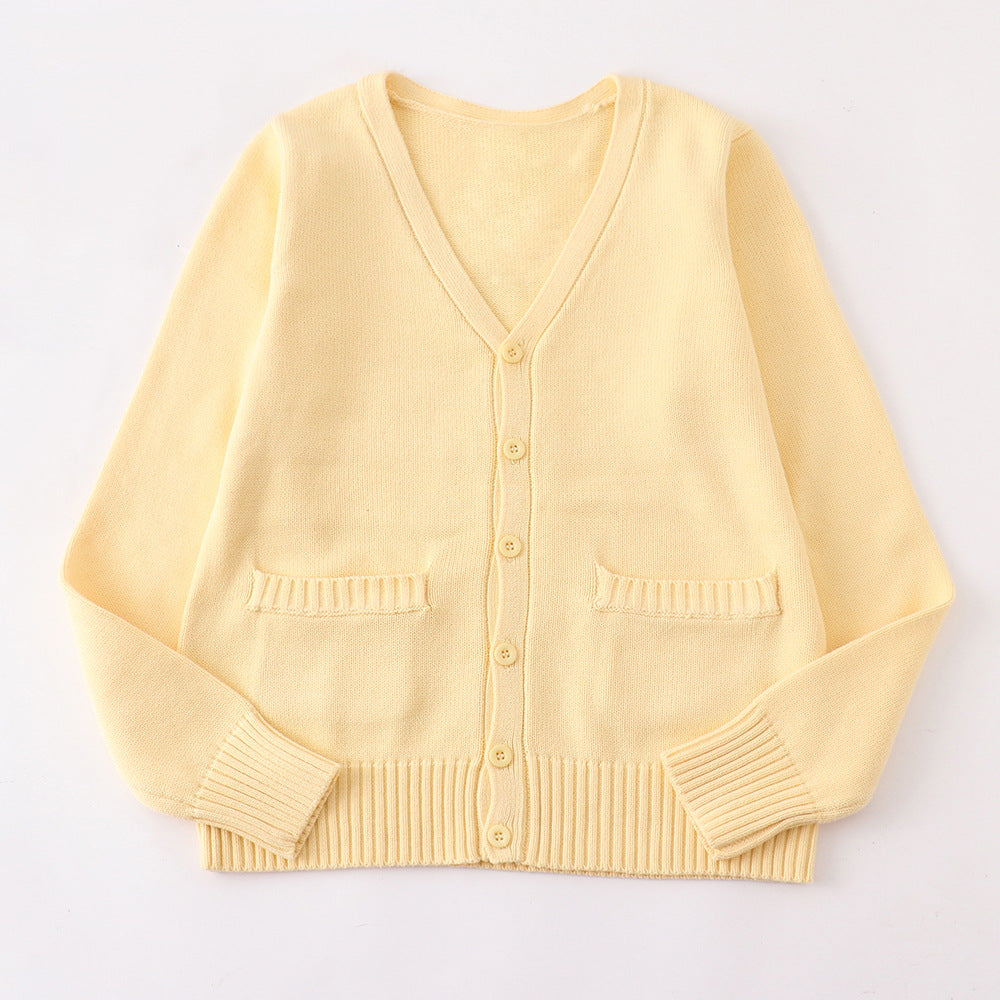 Classic V Neck Button Knit Cardigan - butter