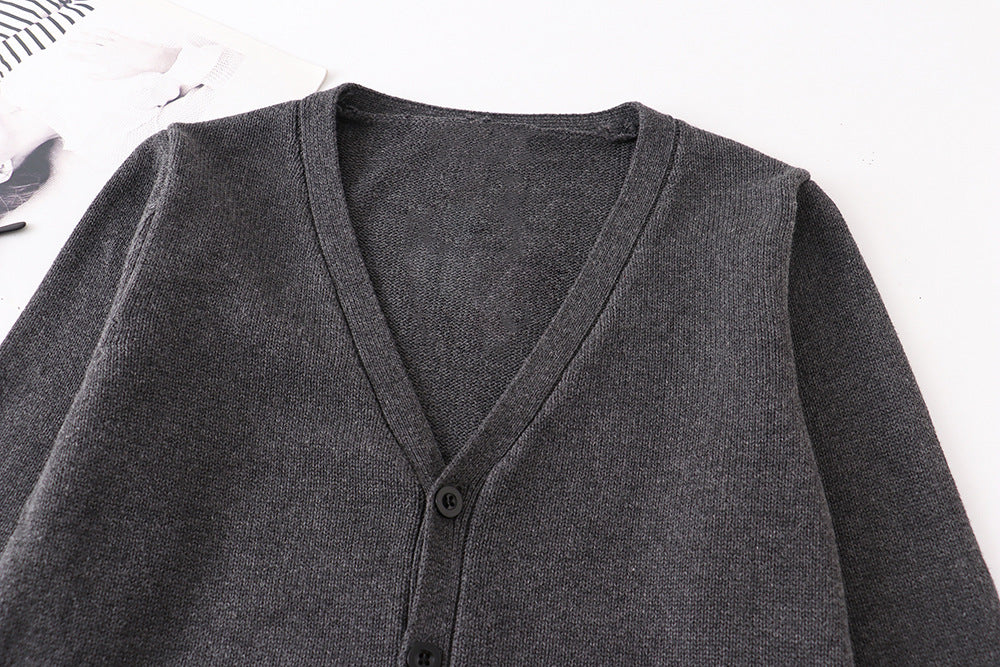 Classic V Neck Button Knit Cardigan - charcoal - 2