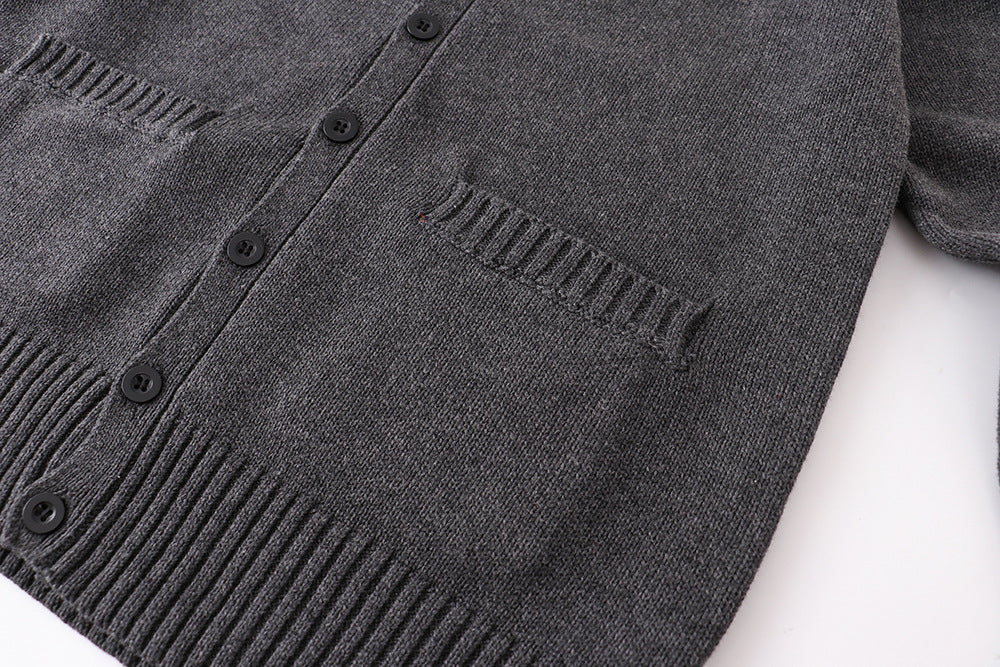 Classic V Neck Button Knit Cardigan - charcoal - 4