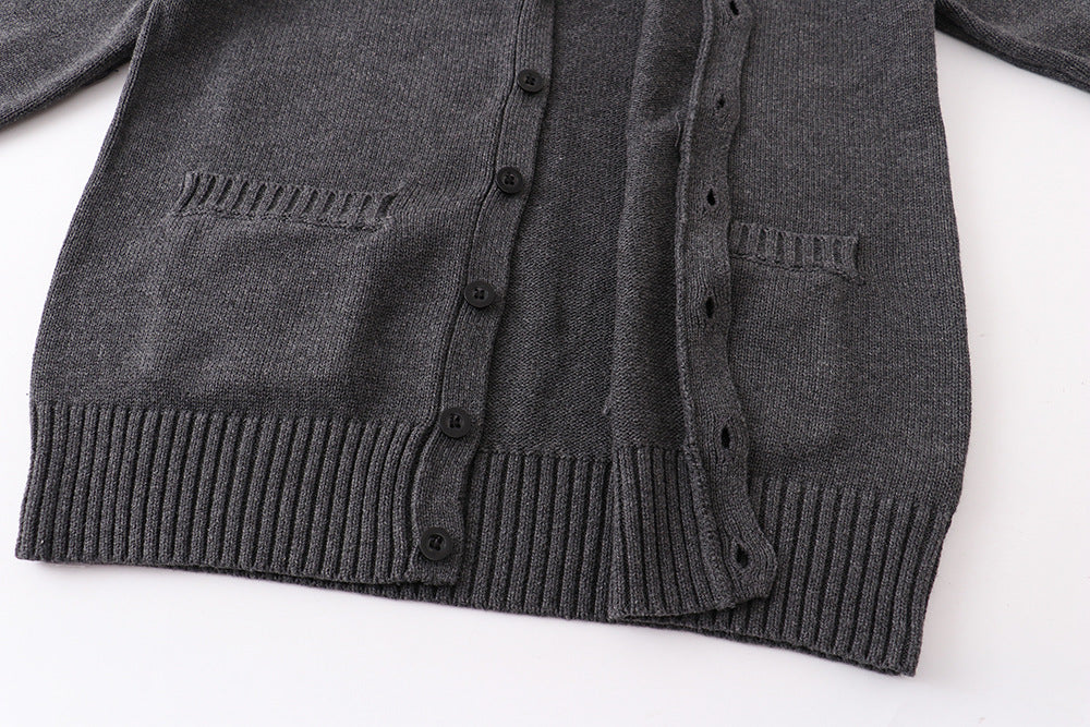 Classic V Neck Button Knit Cardigan - charcoal - 5