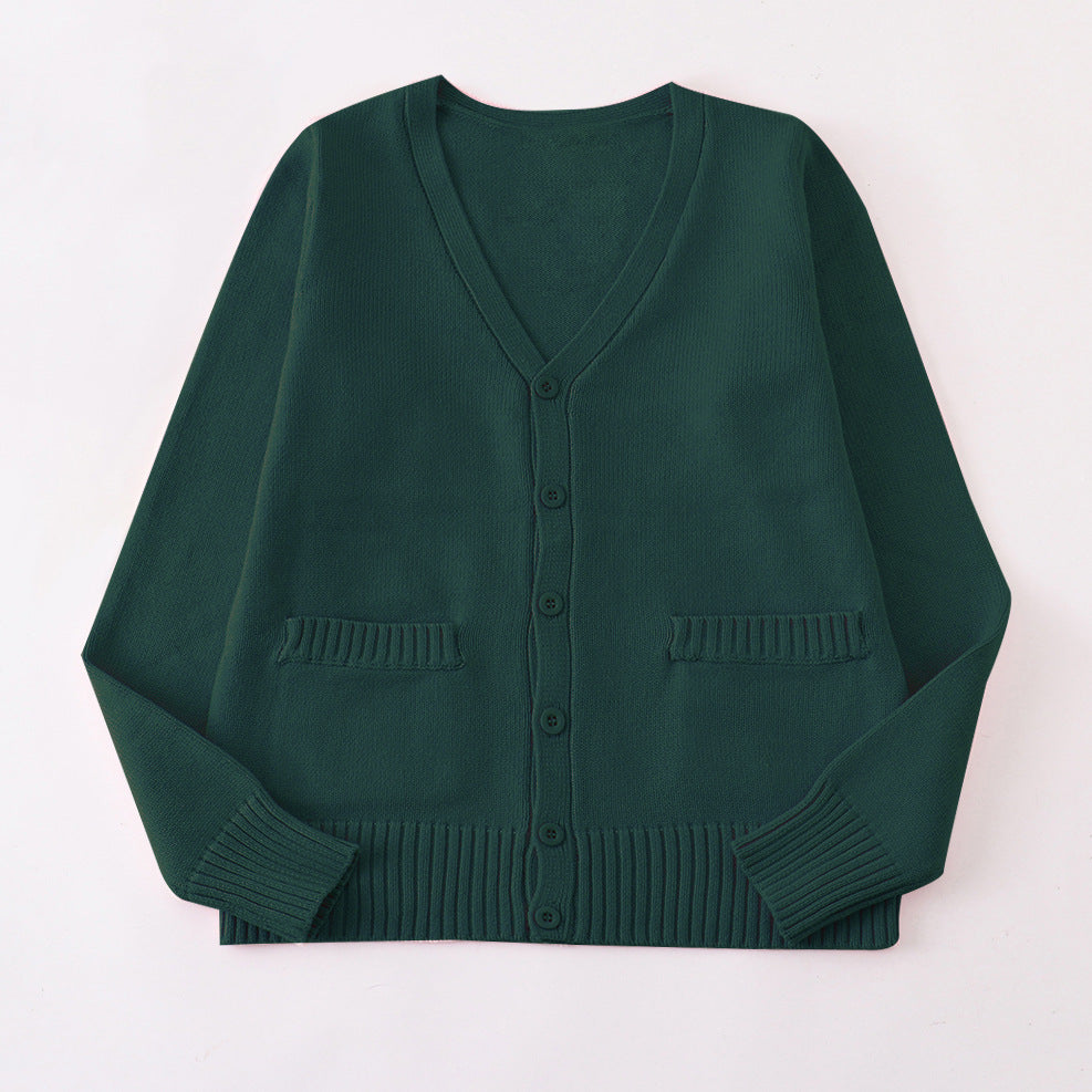 Classic V Neck Button Knit Cardigan - forest