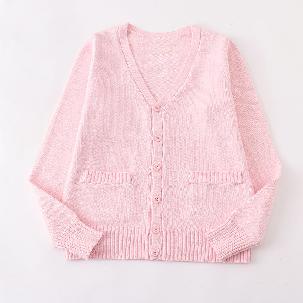 Classic V Neck Button Knit Cardigan - pink