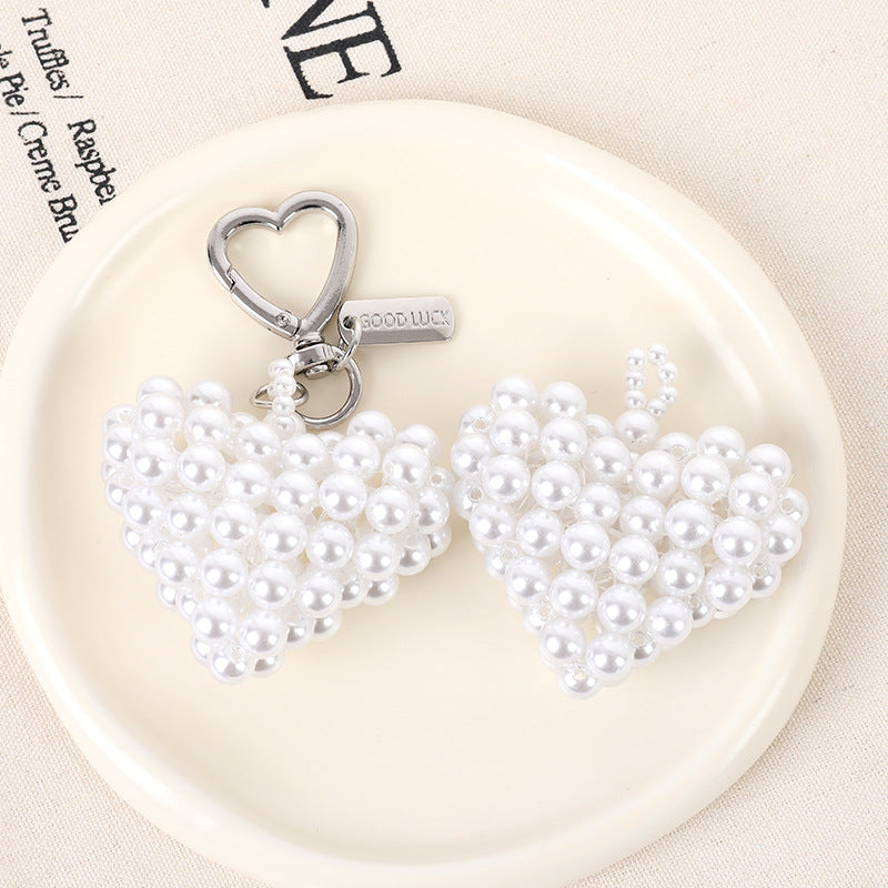 Dainty Pearl Cluster Heart Keychain - Pearl-2