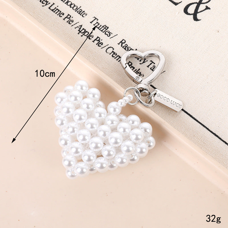 Dainty Pearl Cluster Heart Keychain - Pearl-2 - 1
