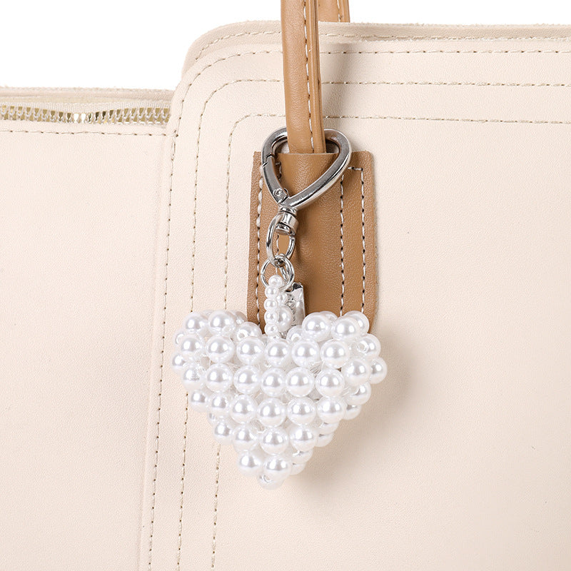 Dainty Pearl Cluster Heart Keychain - Pearl-2 - 2