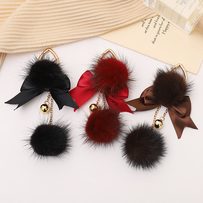 Plush Pom Pom Bow Bag Keychain