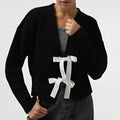 Coquette Ribbon Bow Cropped Knit Cardigan - Black