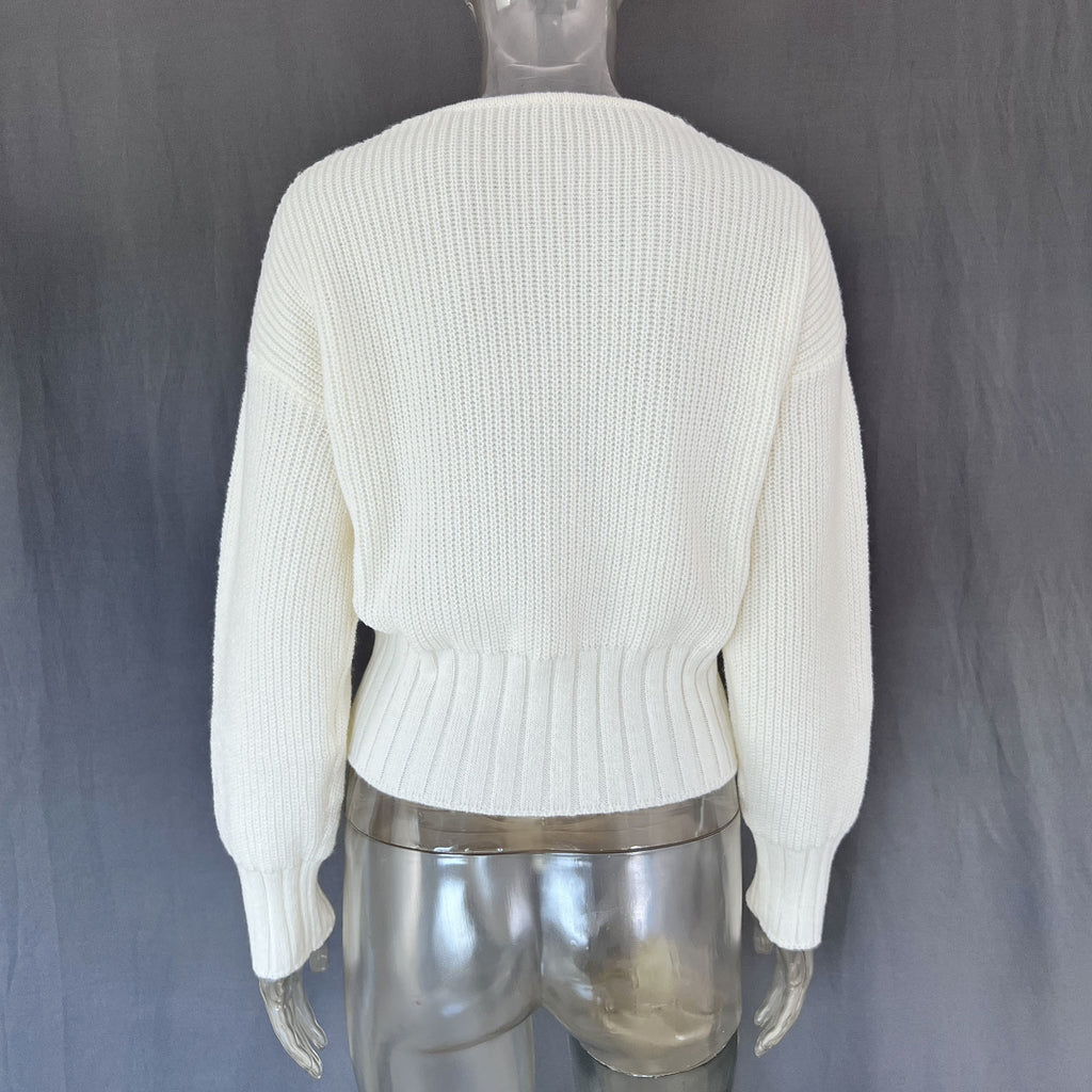 Coquette Ribbon Bow Cropped Knit Cardigan - White - 5