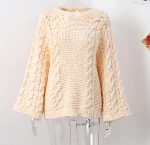 Chunky Cable Knit Flared Sleeve Jumper - OffWhite
