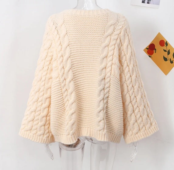 Chunky Cable Knit Flared Sleeve Jumper - OffWhite - 1