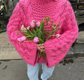Chunky Cable Knit Flared Sleeve Jumper - Rose