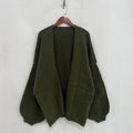 Slouchy Open Front Balloon Sleeve Cardigan - Green