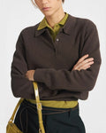 Slouchy Polo Collar Knit Top - Brown