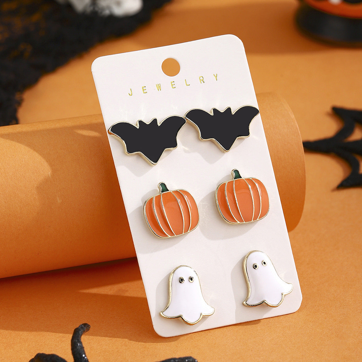 Halloween Enamel Stud Earrings Three Pair Set - Color