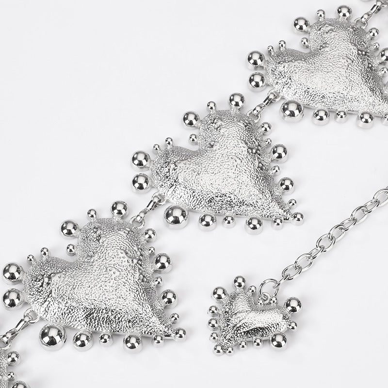 Western Heart Concho Waist Chain Belt - Silvery