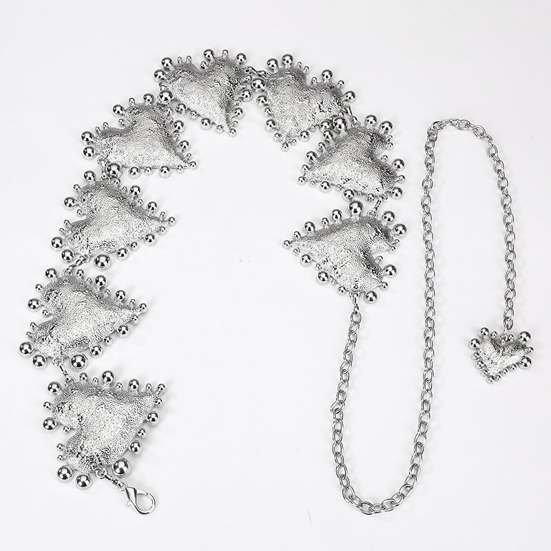 Western Heart Concho Waist Chain Belt - Silvery - 1