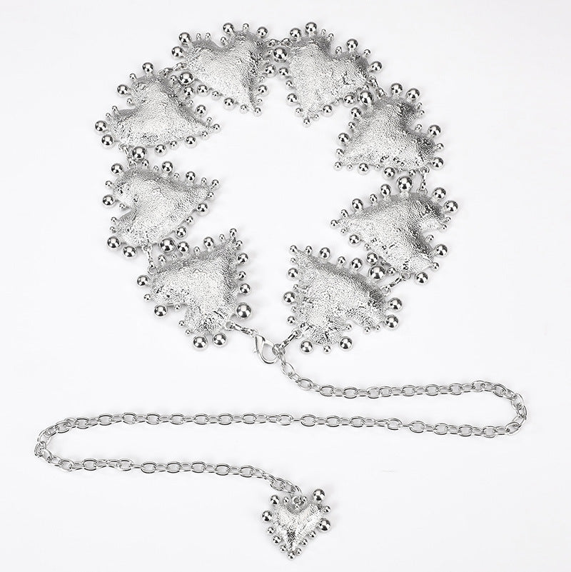 Western Heart Concho Waist Chain Belt - Silvery - 3