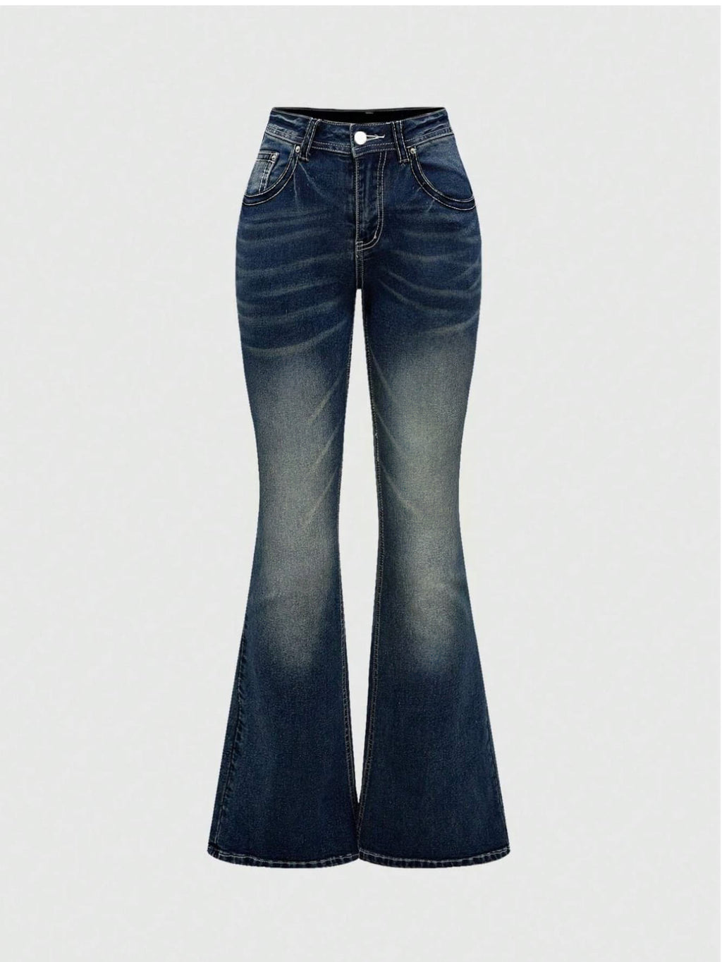 Rhinestone Butterfly Pocket Flare Jeans - Blue - 1