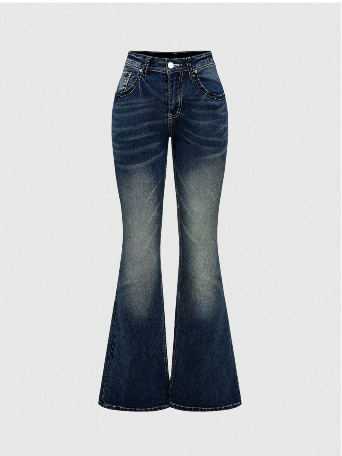 Rhinestone Butterfly Pocket Flare Jeans - Blue - 1