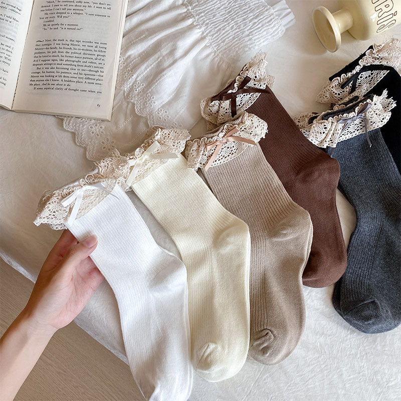 Lace Ruffle Cuff Crew Socks - view 1