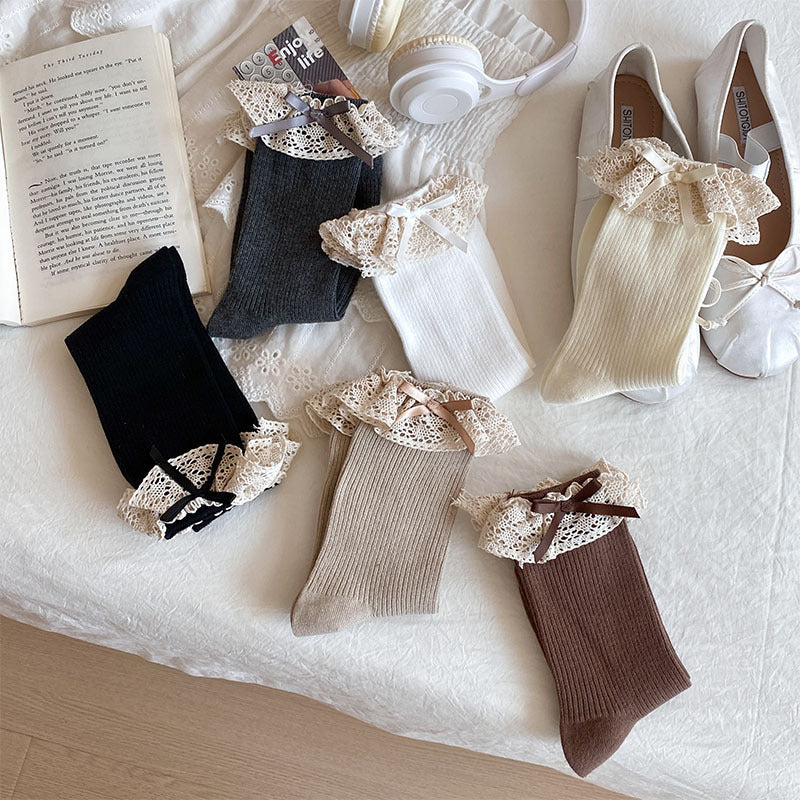 Lace Ruffle Cuff Crew Socks - view 2