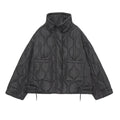 Wave Quilted Patch Pocket Stand Collar Coat - Black